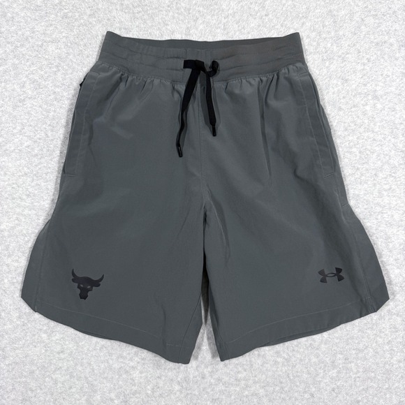 Under Armour Project Rock‎ Shorts Mens Small Gray Snap Side Loose Fit Athletic - Picture 1 of 15